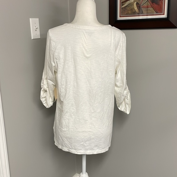 NWT Women’s Cold Water Creek Size:Large Roll tab sleeves White Scoop Neck Cotton - Picture 5 of 6